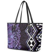 Purple Aotearoa Leather Tote Bag Taniko Motifs With Paua Shell Kowhaiwhai