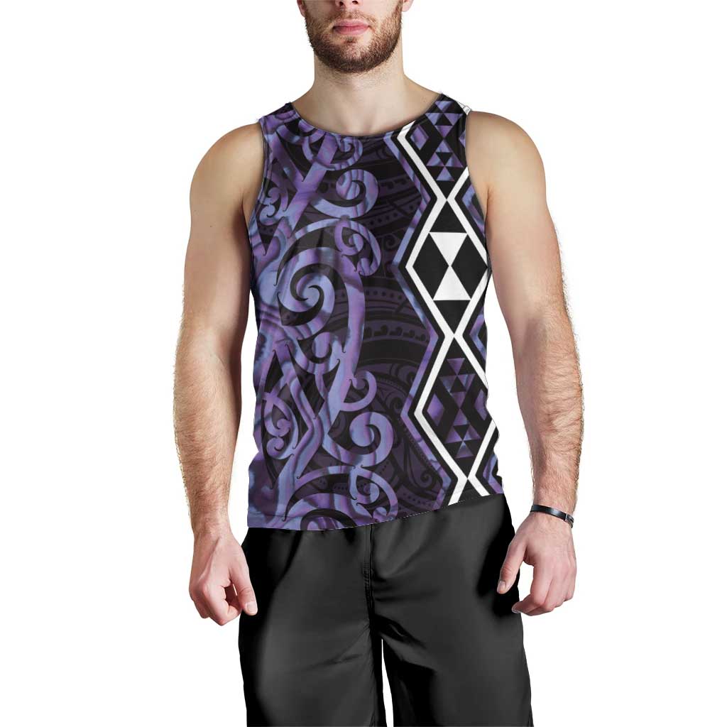 Purple Aotearoa Men Tank Top Taniko Motifs With Paua Shell Kowhaiwhai