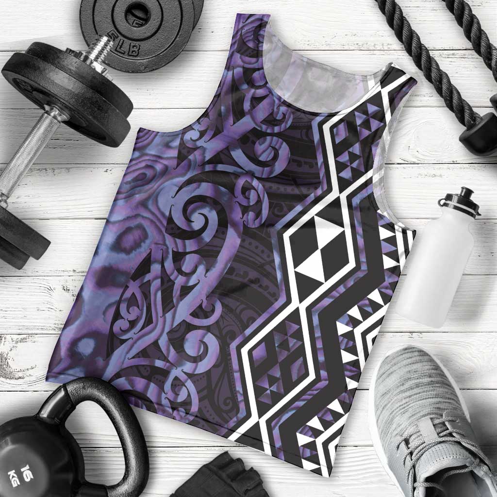 Purple Aotearoa Men Tank Top Taniko Motifs With Paua Shell Kowhaiwhai