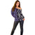 Purple Aotearoa Off Shoulder Sweater Taniko Motifs With Paua Shell Kowhaiwhai