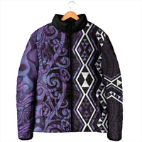 Purple Aotearoa Padded Jacket Taniko Motifs With Paua Shell Kowhaiwhai - Polynesian Pride