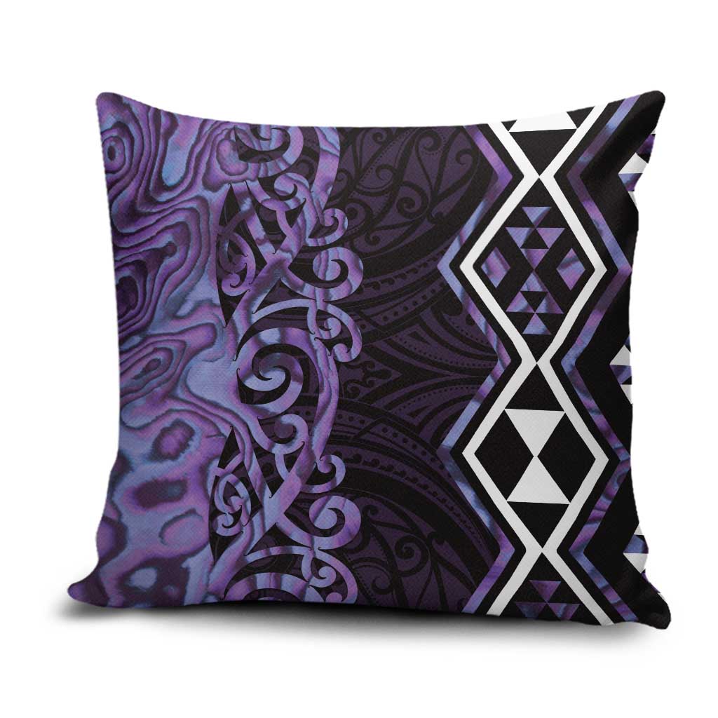 Purple Aotearoa Pillow Cover Taniko Motifs With Paua Shell Kowhaiwhai - Polynesian Pride