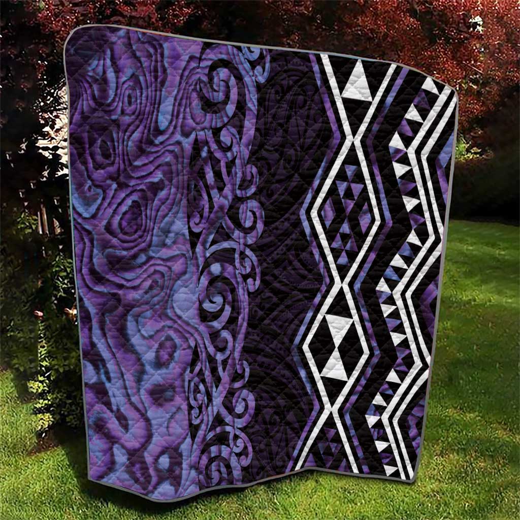 Purple Aotearoa Quilt Taniko Motifs With Paua Shell Kowhaiwhai