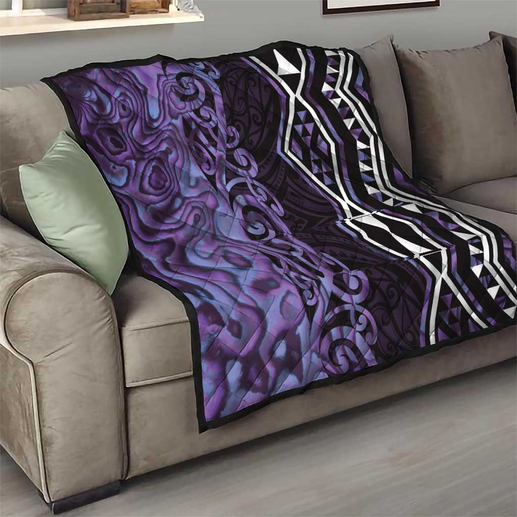 Purple Aotearoa Quilt Taniko Motifs With Paua Shell Kowhaiwhai