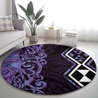 Purple Aotearoa Round Carpet Taniko Motifs With Paua Shell Kowhaiwhai LT14 - Polynesian Pride
