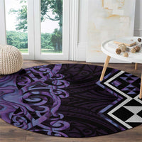 Purple Aotearoa Round Carpet Taniko Motifs With Paua Shell Kowhaiwhai LT14 - Polynesian Pride