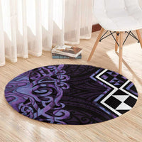 Purple Aotearoa Round Carpet Taniko Motifs With Paua Shell Kowhaiwhai LT14 - Polynesian Pride