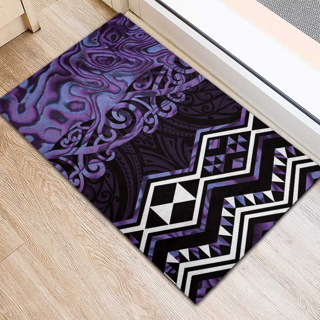 Purple Aotearoa Rubber Doormat Taniko Motifs With Paua Shell Kowhaiwhai