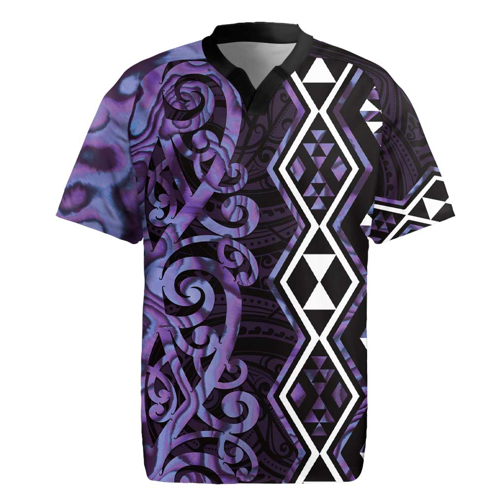 Purple Aotearoa Rugby Jersey Taniko Motifs With Paua Shell Kowhaiwhai LT14 Purple - Polynesian Pride