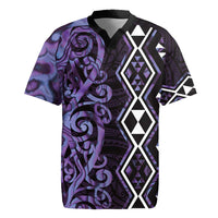 Purple Aotearoa Rugby Jersey Taniko Motifs With Paua Shell Kowhaiwhai LT14 Purple - Polynesian Pride