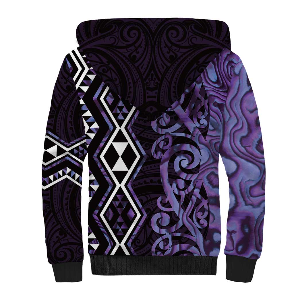 Purple Aotearoa Sherpa Hoodie Taniko Motifs With Paua Shell Kowhaiwhai