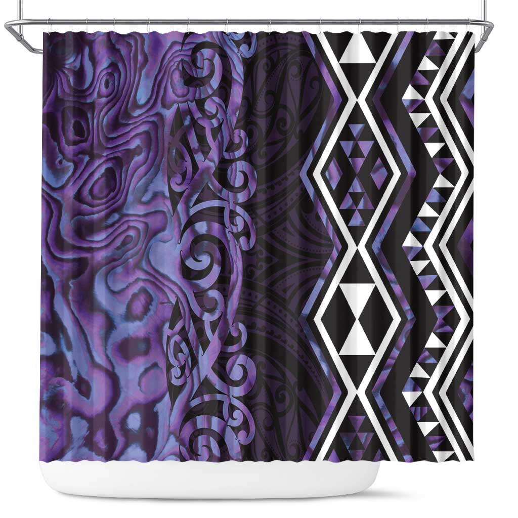 Purple Aotearoa Shower Curtain Taniko Motifs With Paua Shell Kowhaiwhai LT14 Purple - Polynesian Pride