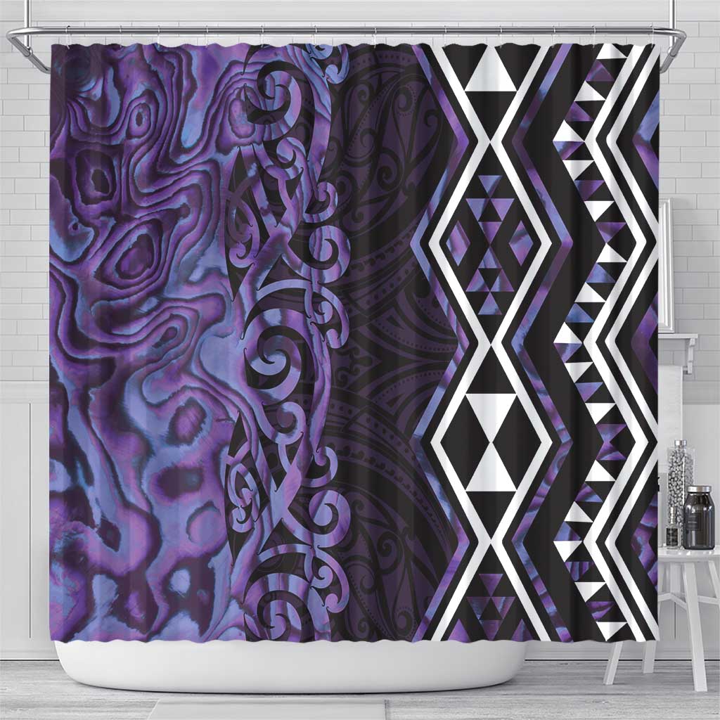 Purple Aotearoa Shower Curtain Taniko Motifs With Paua Shell Kowhaiwhai LT14 - Polynesian Pride