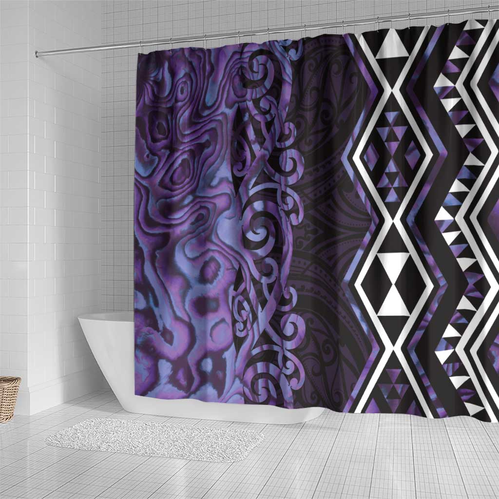 Purple Aotearoa Shower Curtain Taniko Motifs With Paua Shell Kowhaiwhai LT14 - Polynesian Pride