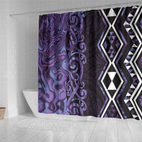 Purple Aotearoa Shower Curtain Taniko Motifs With Paua Shell Kowhaiwhai LT14 - Polynesian Pride
