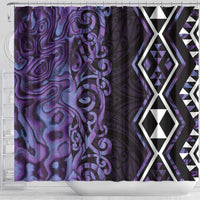 Purple Aotearoa Shower Curtain Taniko Motifs With Paua Shell Kowhaiwhai LT14 - Polynesian Pride