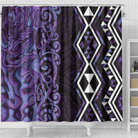 Purple Aotearoa Shower Curtain Taniko Motifs With Paua Shell Kowhaiwhai LT14 - Polynesian Pride