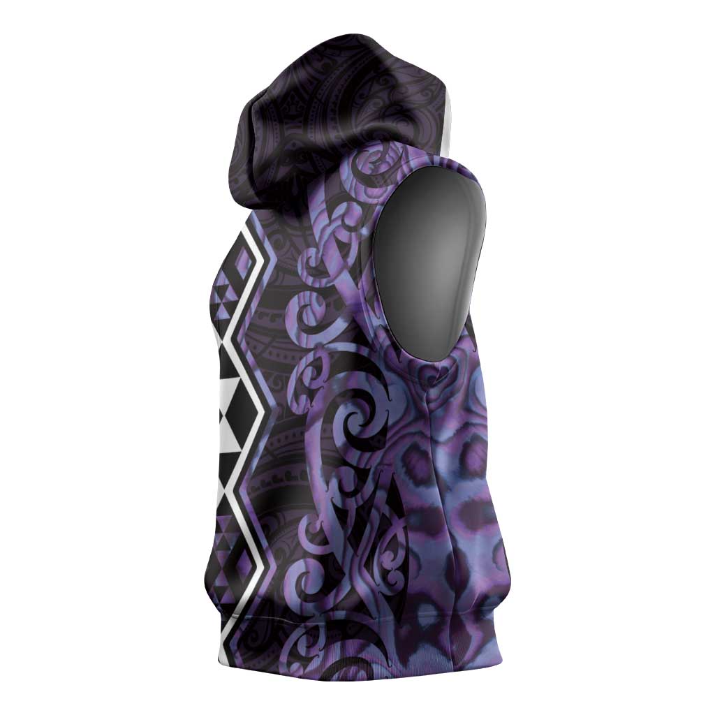 Purple Aotearoa Sleeveless Hoodie Taniko Motifs With Paua Shell Kowhaiwhai - Polynesian Pride