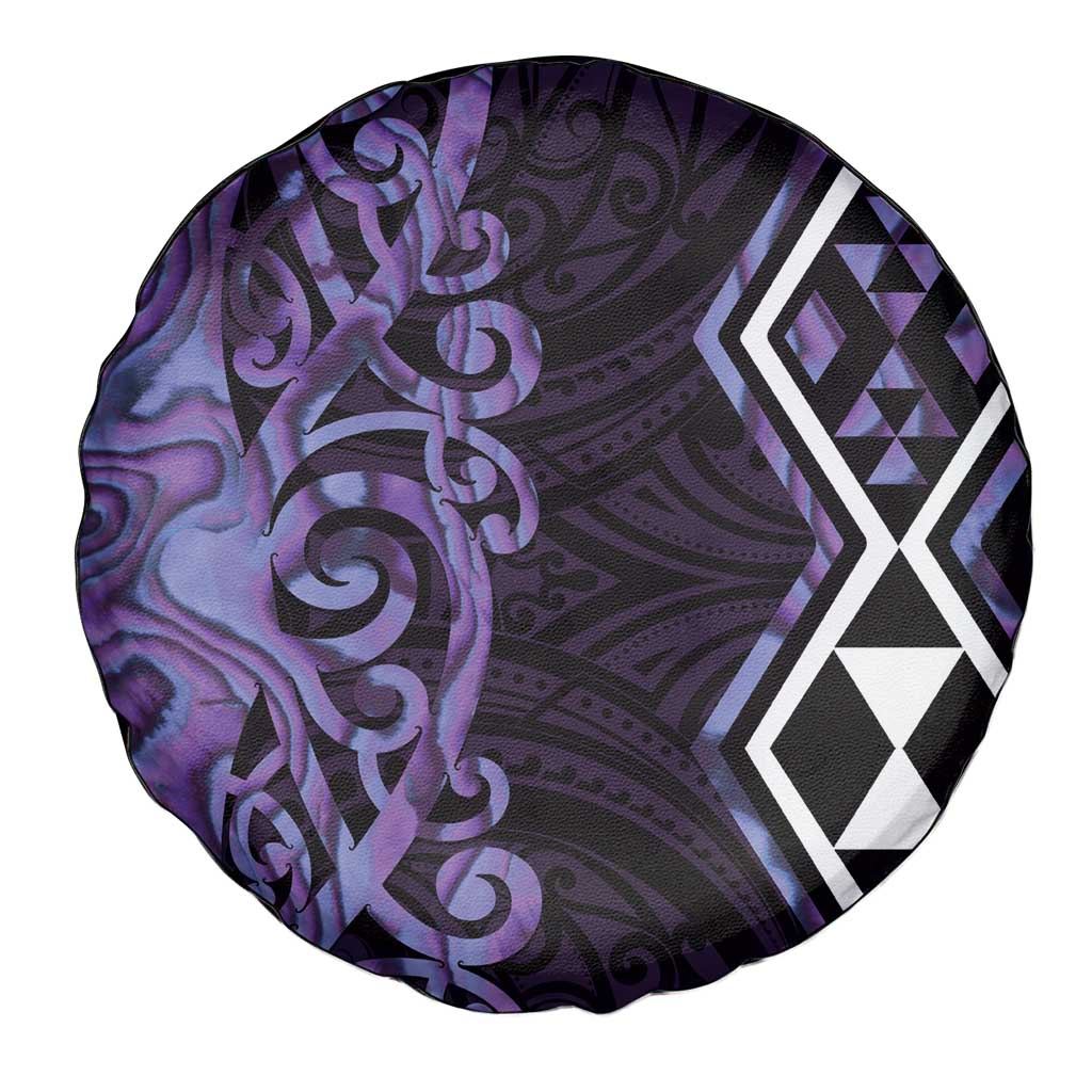 Purple Aotearoa Spare Tire Cover Taniko Motifs With Paua Shell Kowhaiwhai