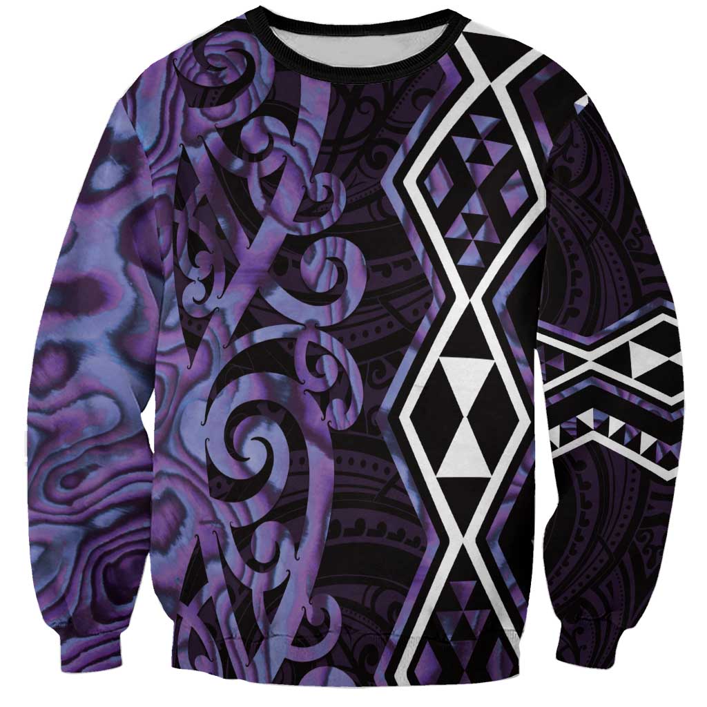 Purple Aotearoa Sweatshirt Taniko Motifs With Paua Shell Kowhaiwhai