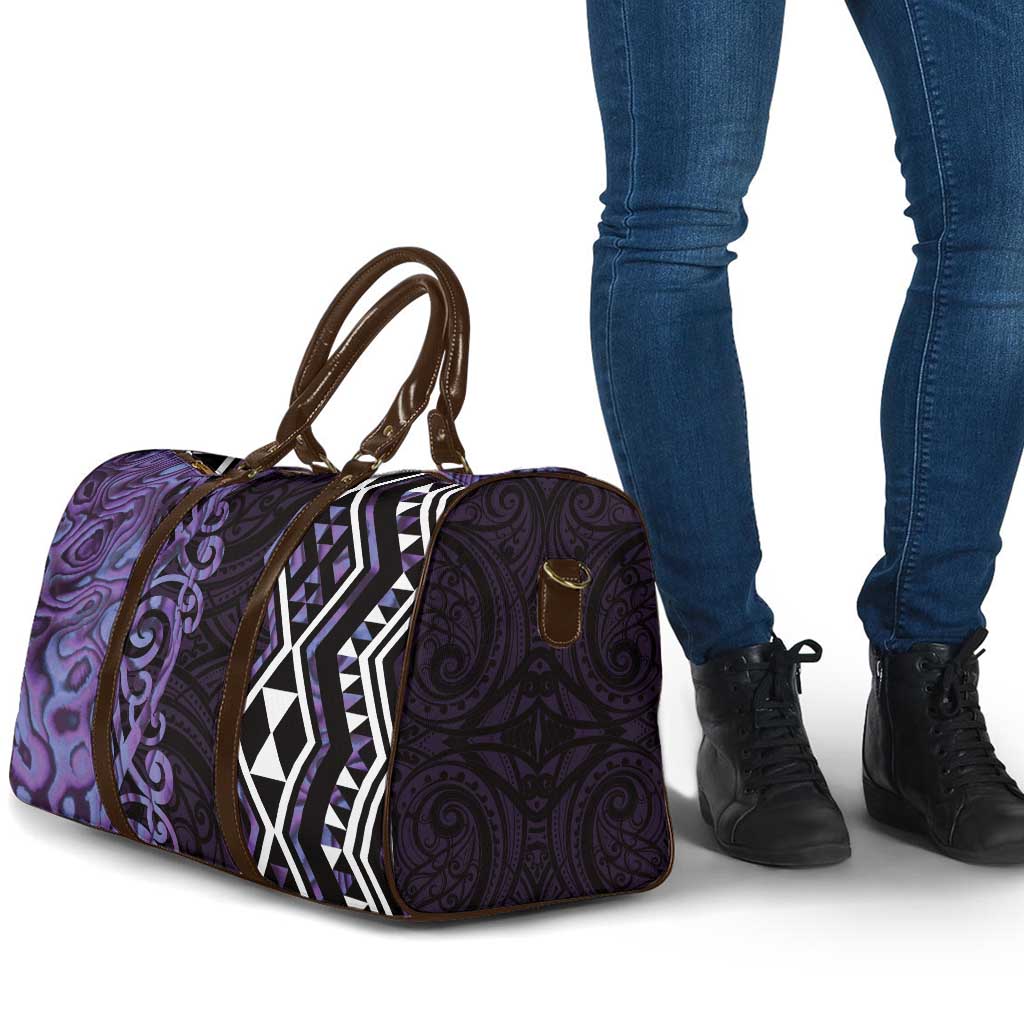 Purple Aotearoa Travel Bag Taniko Motifs With Paua Shell Kowhaiwhai - Polynesian Pride