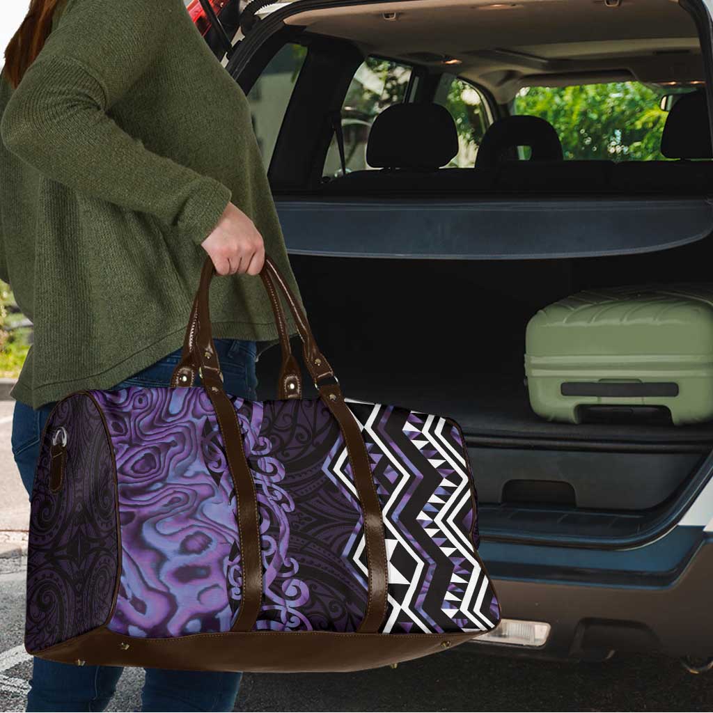 Purple Aotearoa Travel Bag Taniko Motifs With Paua Shell Kowhaiwhai - Polynesian Pride