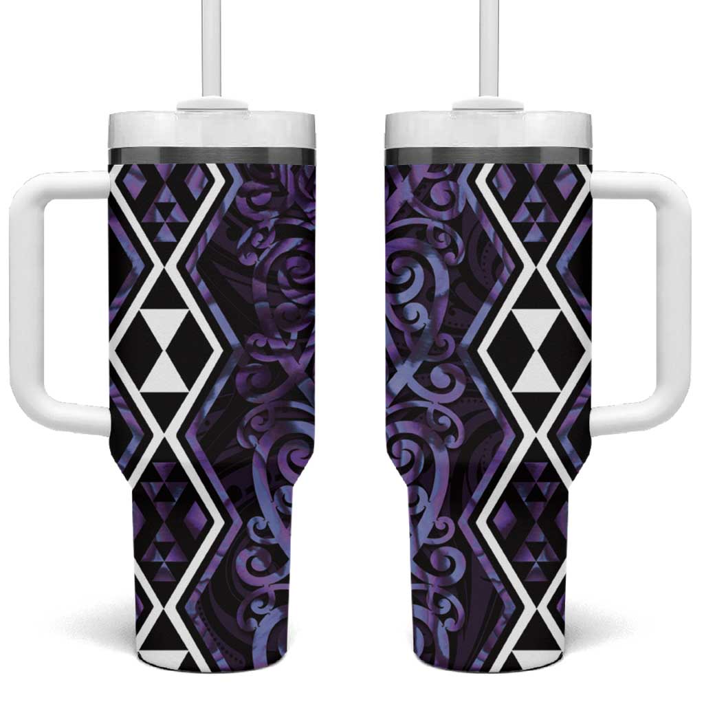 Purple Aotearoa Tumbler With Handle Taniko Motifs With Paua Shell Kowhaiwhai