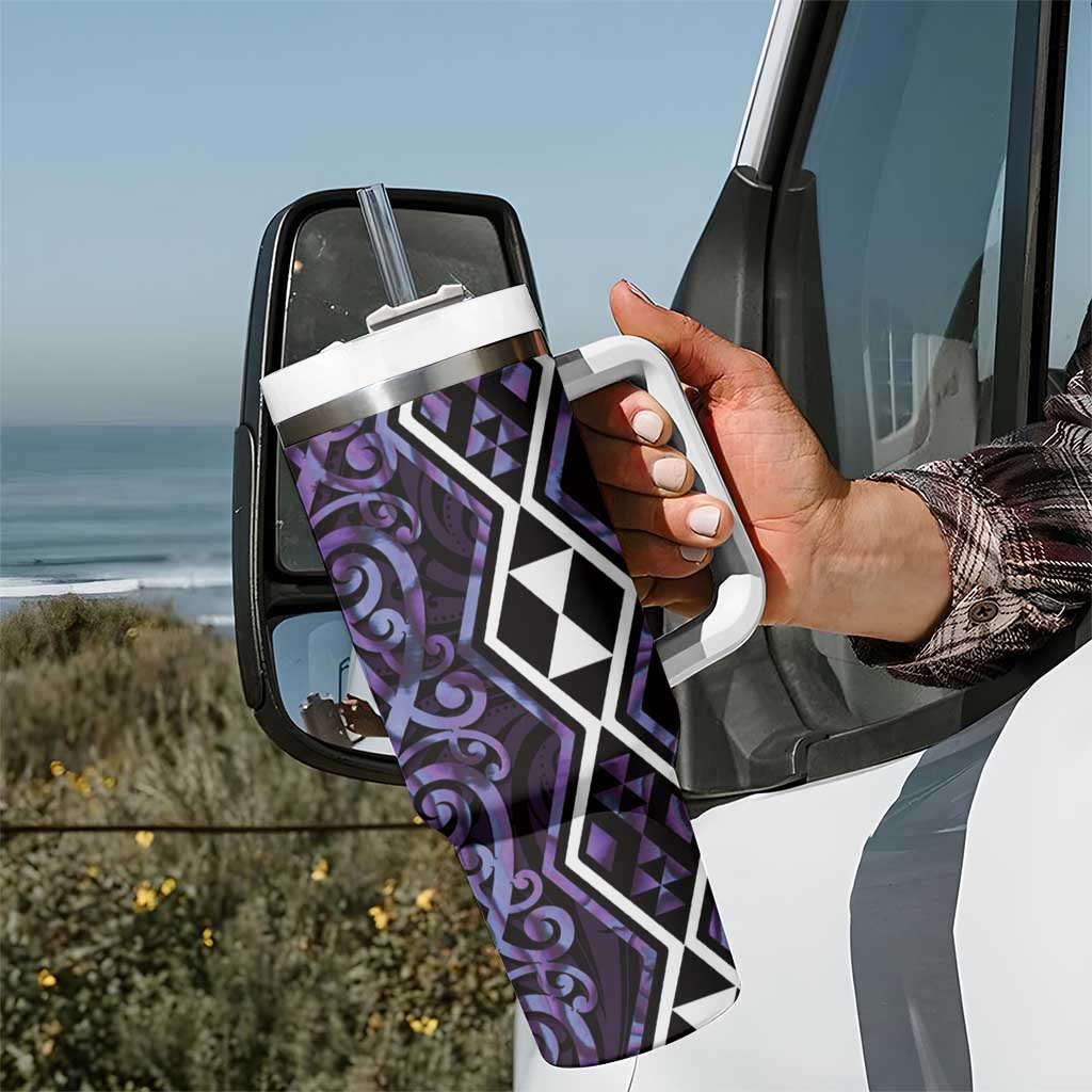 Purple Aotearoa Tumbler With Handle Taniko Motifs With Paua Shell Kowhaiwhai