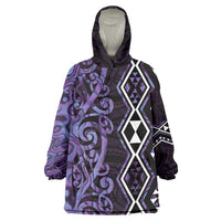Purple Aotearoa Wearable Blanket Hoodie Taniko Motifs With Paua Shell Kowhaiwhai