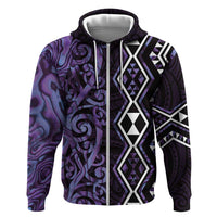 Purple Aotearoa Zip Hoodie Taniko Motifs With Paua Shell Kowhaiwhai LT14 Zip Hoodie Purple - Polynesian Pride