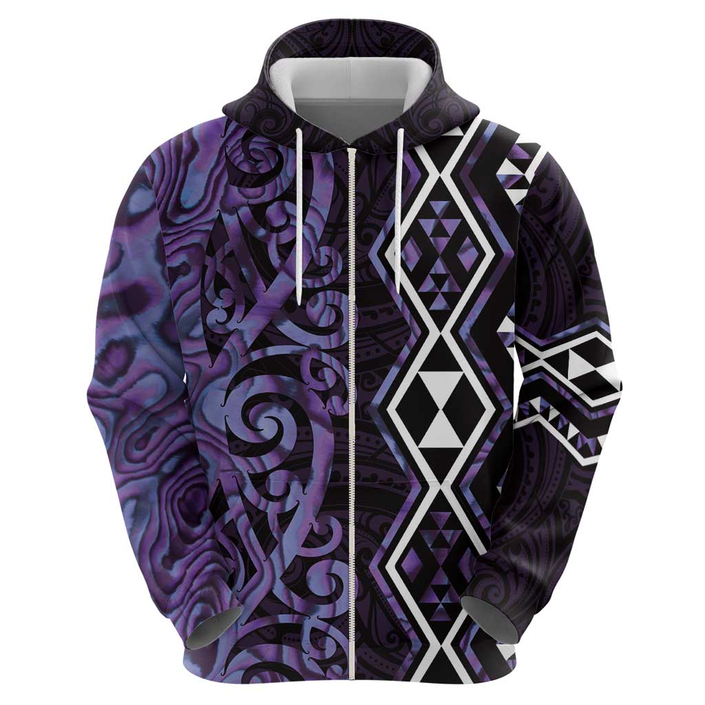 Purple Aotearoa Zip Hoodie Taniko Motifs With Paua Shell Kowhaiwhai LT14 - Polynesian Pride