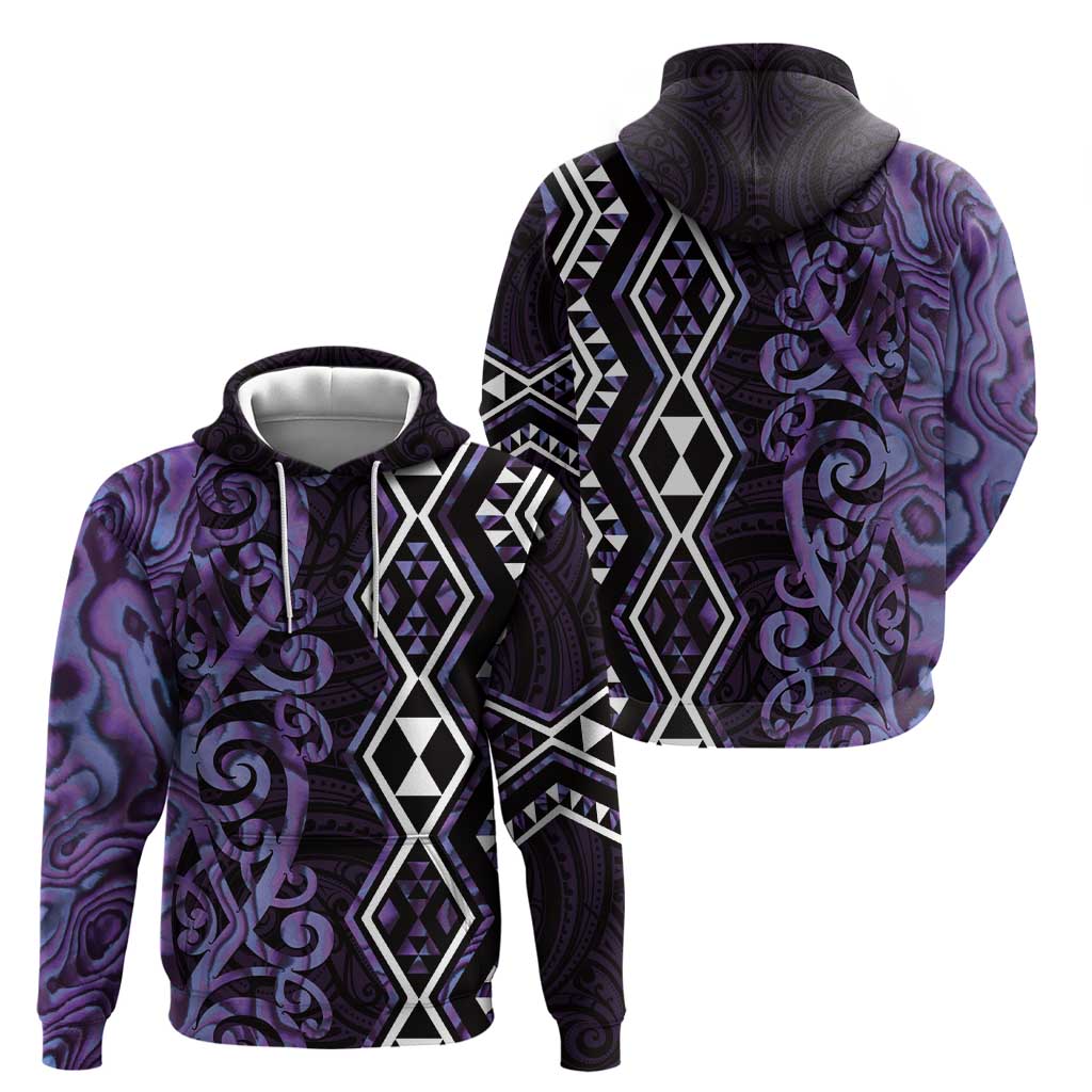 Purple Aotearoa Zip Hoodie Taniko Motifs With Paua Shell Kowhaiwhai LT14 - Polynesian Pride
