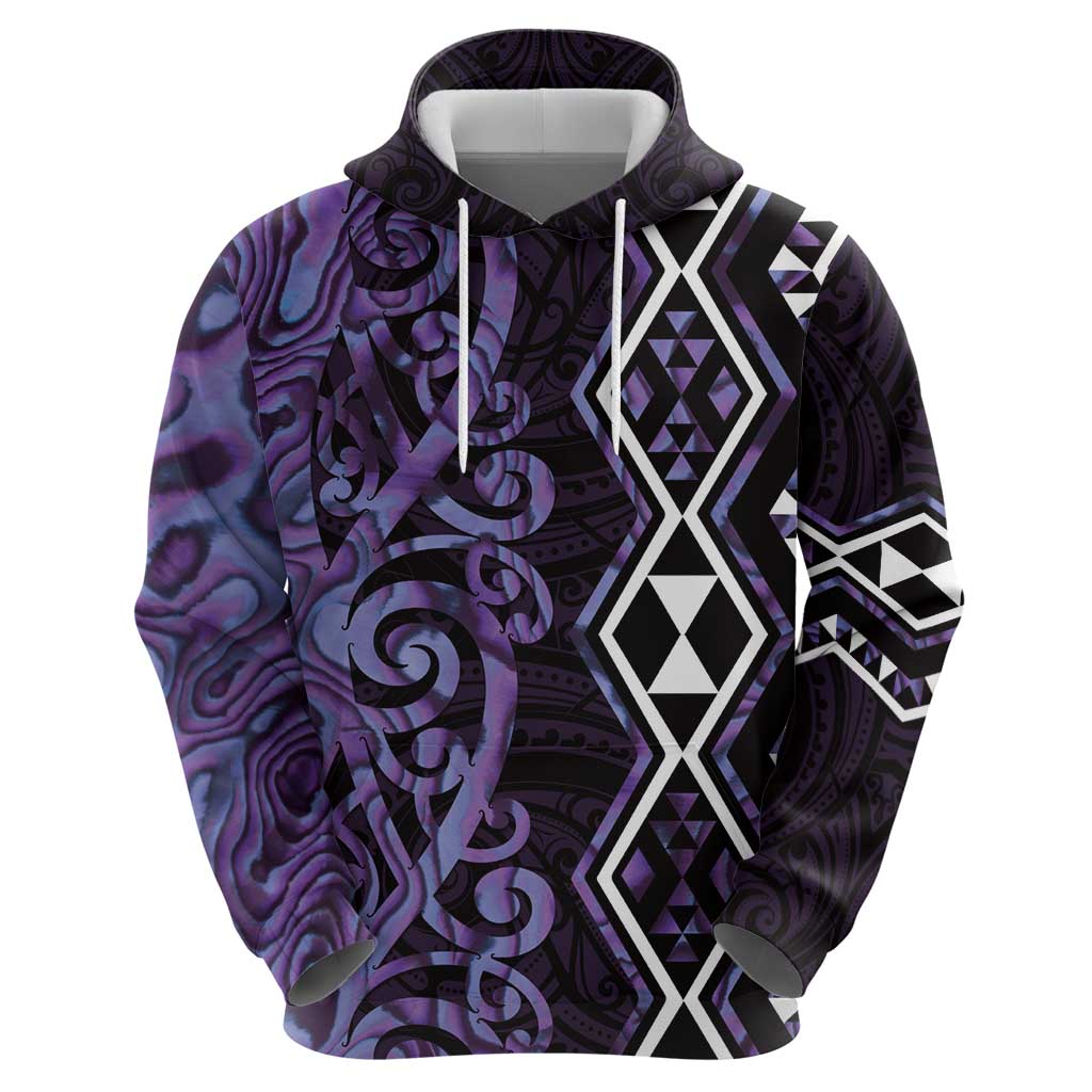 Purple Aotearoa Zip Hoodie Taniko Motifs With Paua Shell Kowhaiwhai LT14 - Polynesian Pride