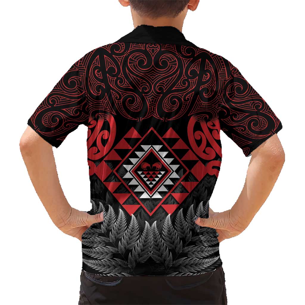 Aotearoa Kiwi Taniko Family Matching Short Sleeve Bodycon Dress and Hawaiian Shirt Silver Fern With Maori Koru Pattern LT14 - Polynesian Pride