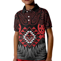Aotearoa Kiwi Taniko Kid Polo Shirt Silver Fern With Maori Koru Pattern