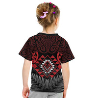 Aotearoa Kiwi Taniko Kid T Shirt Silver Fern With Maori Koru Pattern