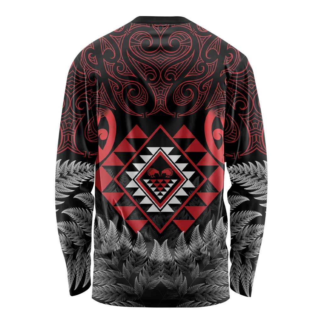 Aotearoa Kiwi Taniko Long Sleeve Shirt Silver Fern With Maori Koru Pattern