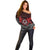 Aotearoa Kiwi Taniko Off Shoulder Sweater Silver Fern With Maori Koru Pattern