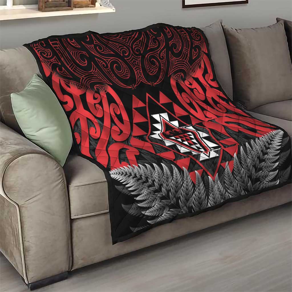 Aotearoa Kiwi Taniko Quilt Silver Fern With Maori Koru Pattern