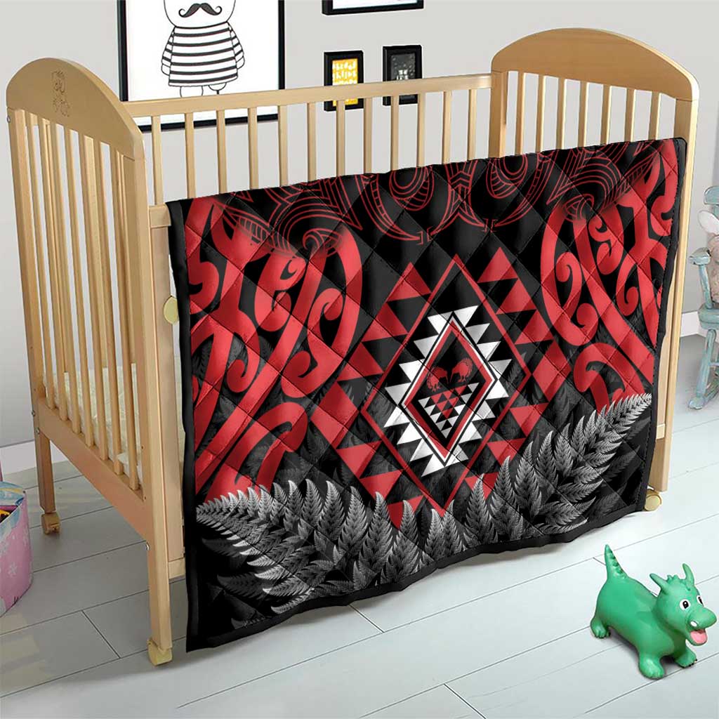 Aotearoa Kiwi Taniko Quilt Silver Fern With Maori Koru Pattern