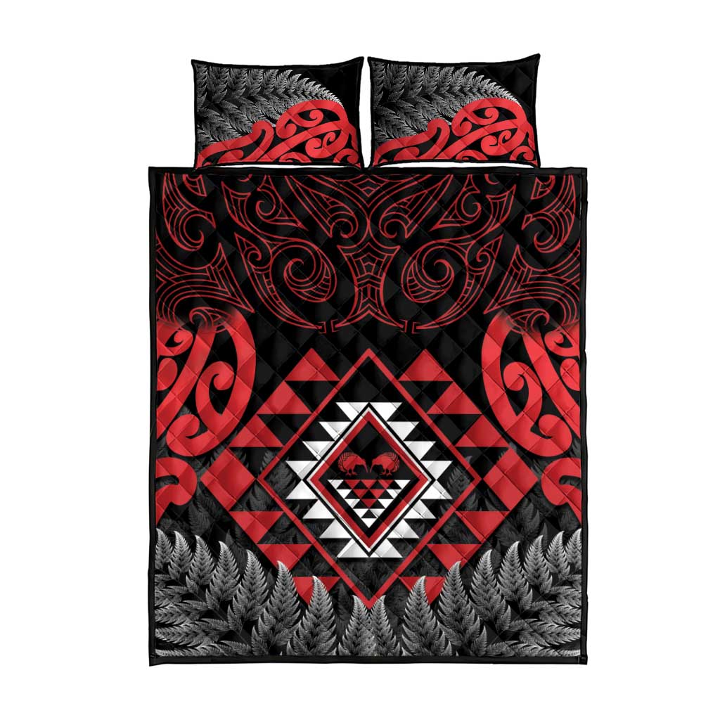 Aotearoa Kiwi Taniko Quilt Bed Set Silver Fern With Maori Koru Pattern