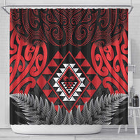 Aotearoa Kiwi Taniko Shower Curtain Silver Fern With Maori Koru Pattern LT14 - Polynesian Pride
