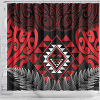 Aotearoa Kiwi Taniko Shower Curtain Silver Fern With Maori Koru Pattern LT14 - Polynesian Pride