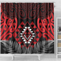 Aotearoa Kiwi Taniko Shower Curtain Silver Fern With Maori Koru Pattern LT14 - Polynesian Pride