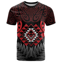 Aotearoa Kiwi Taniko T Shirt Silver Fern With Maori Koru Pattern