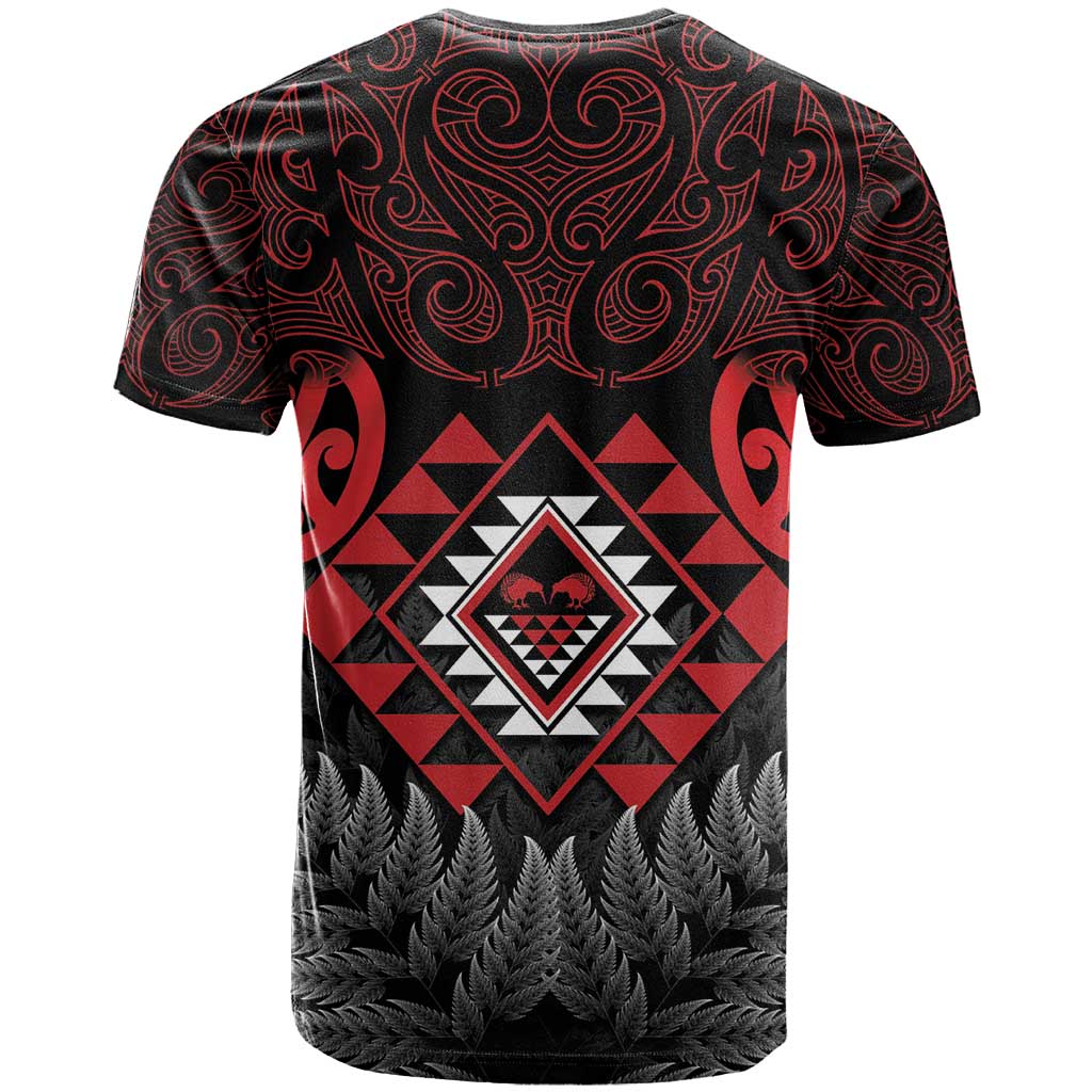 Aotearoa Kiwi Taniko T Shirt Silver Fern With Maori Koru Pattern