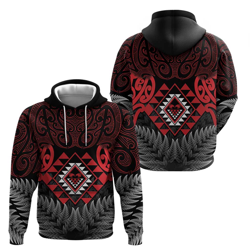 Aotearoa Kiwi Taniko Zip Hoodie Silver Fern With Maori Koru Pattern LT14 - Polynesian Pride