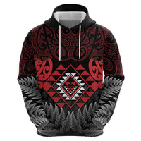 Aotearoa Kiwi Taniko Zip Hoodie Silver Fern With Maori Koru Pattern LT14 - Polynesian Pride
