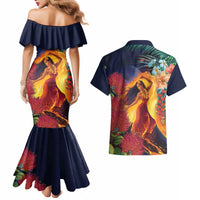 Hawaii Kilauea Big Islands Couples Matching Mermaid Dress and Hawaiian Shirt Pele Goddess With Tropical Flowers