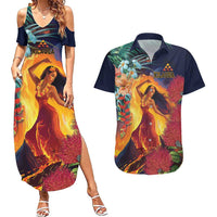 Hawaii Kilauea Big Islands Couples Matching Summer Maxi Dress and Hawaiian Shirt Pele Goddess With Tropical Flowers